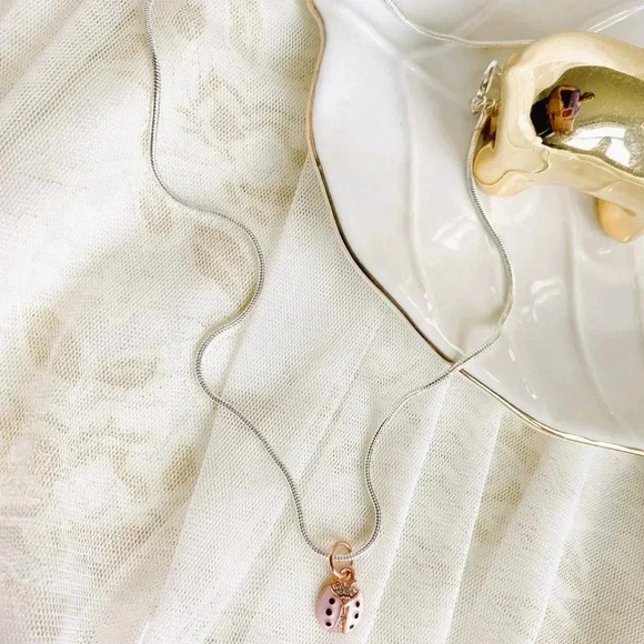 Cute Pink LadyBug Rose Goldplated Pendant Silver plated Necklace 18" - Picture 8 of 10